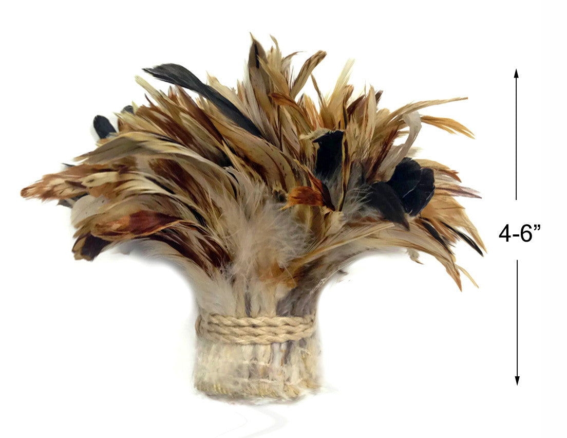 1 Yard - Natural Cream & Red Strung Rooster Schlappen Wholesale Feathers (Bulk)