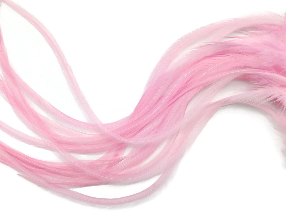 6 Pieces - XL Solid Light Pink Thick Rooster Hair Extension Feathers