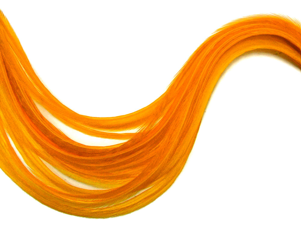 6 Pieces - XL Solid Tangerine Whiting Farm Rooster Hair Extension Feathers 11" and Up