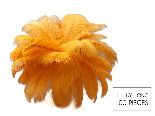 100 Pieces - 11-13" Golden Yellow Ostrich Drabs Wholesale Body Feathers (Bulk)