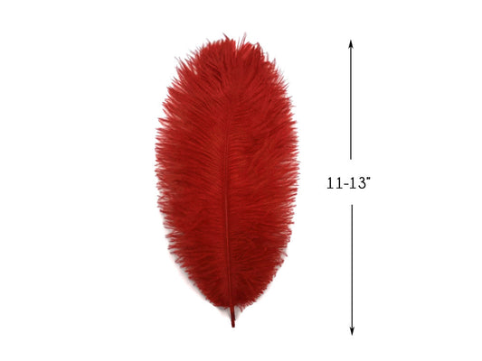 10 Pieces - 11-13" Red Bleached & Dyed Ostrich Drabs Body Feathers