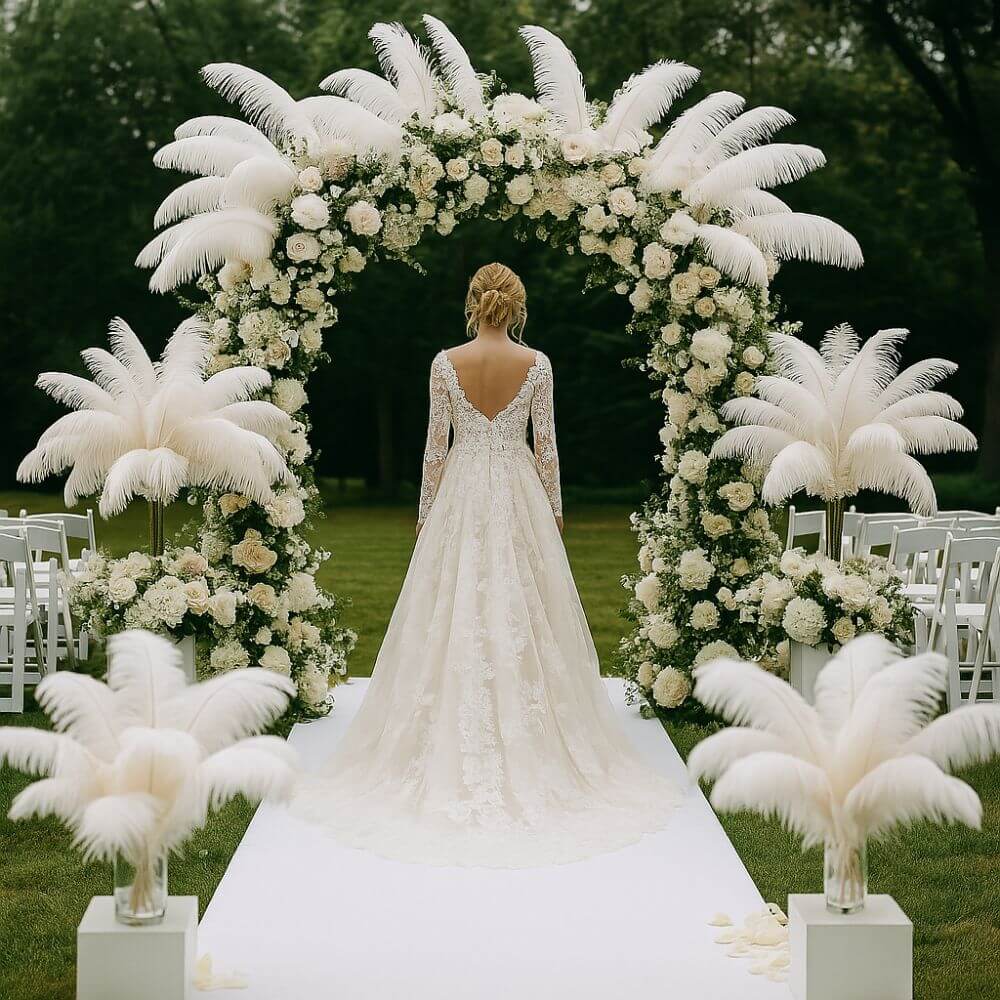 A half pound - 18-24" White Prime Grade Large Ostrich Feathers for Wedding Backdrops & Arches
