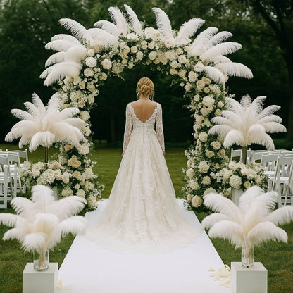 A half pound - 18-24" White Prime Grade Large Ostrich Feathers for Wedding Backdrops & Arches