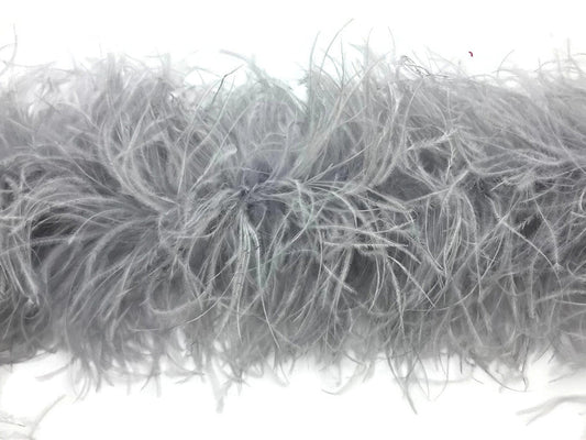 2 Yards - Light Gray 3 Ply Ostrich Medium Weight Fluffy Feather Boa