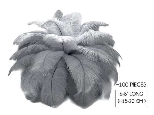 100 Pieces - 6-8" Silver Gray Ostrich Drabs Body Wholesale Feathers (Bulk)