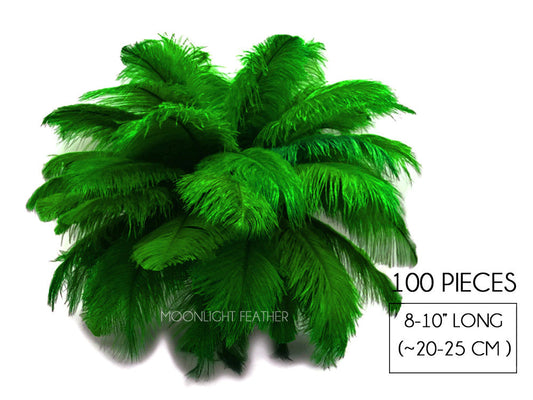 100 Pieces - 8-10" Kelly Green Ostrich Dyed Drab Body Wholesale Feathers (Bulk)