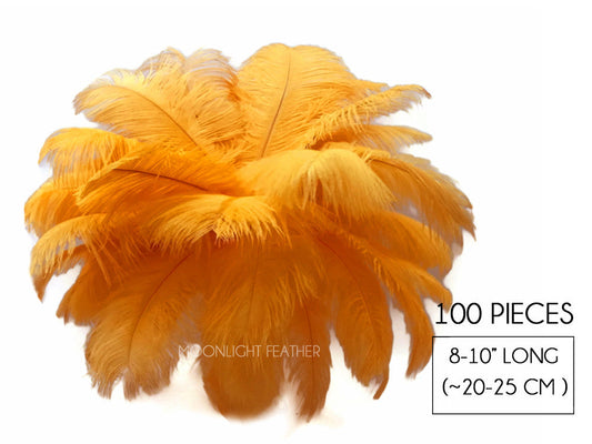 100 Pieces - 8-10" Golden Yellow Ostrich Dyed Drab Body Wholesale Feathers (Bulk)