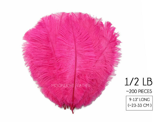 1/2 Lb. - 9-13" Hot Pink Dyed Ostrich Body Drab Wholesale Feathers (Bulk)