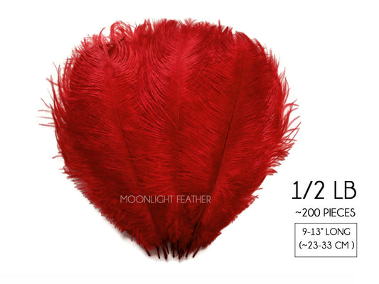 1/2 Lb. - 9-13" Red Dyed Ostrich Body Drab Wholesale Feathers (Bulk)