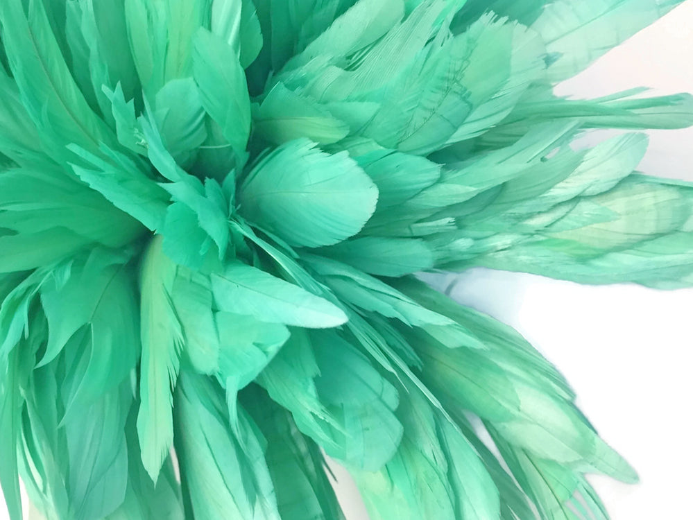 2 yards - 8-10" Mint Green Strung Natural Bleach Accent Feathers for Wedding Backdrops & Arches