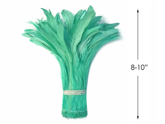 1/2 Yard - 8-10" Mint Green Strung Natural Bleach & Dyed Rooster Coque Tail Wholesale Feathers (Bulk)
