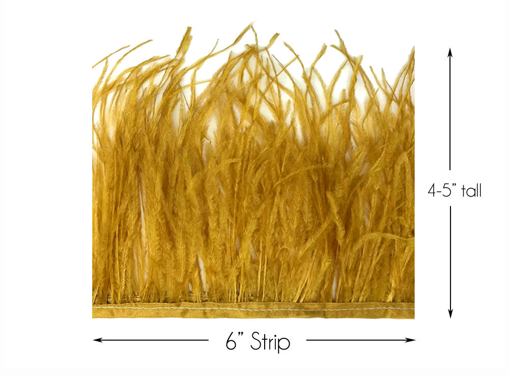 6 Inch Strip - Antique Gold Ostrich Fringe Trim Feather