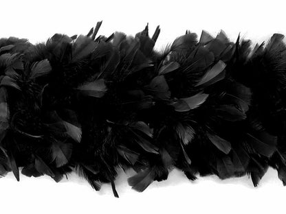 2 Yards - Black Heavy Weight Turkey Flat Feather Boa, 150 Gram