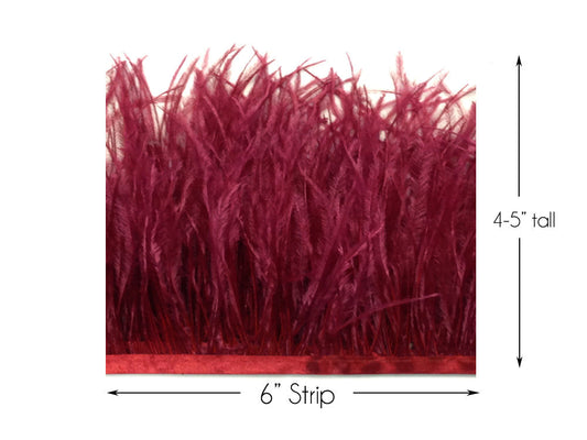 6 Inch Strip - Burgundy Ostrich Fringe Trim Feather