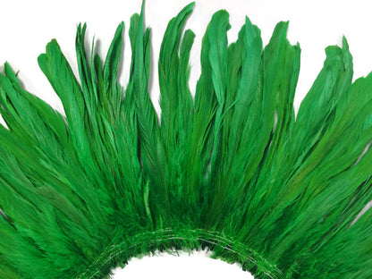 2.5  Inch Strip -  Kelly Green Strung Natural Bleach & Dyed Coque Tails Feathers
