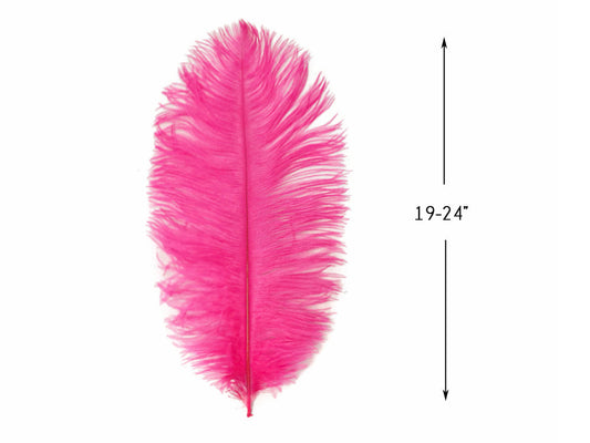 10 Pieces - 19-24" Hot Pink Ostrich Dyed Drabs Body Feathers