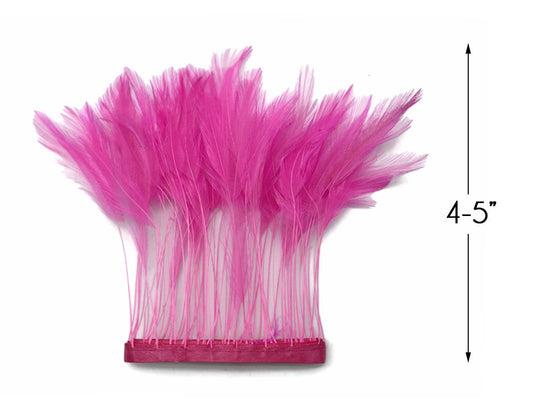 1 Yard - Hot Pink Stripped Rooster Neck Hackle Eyelash Wholesale Feather Trim (Bulk)