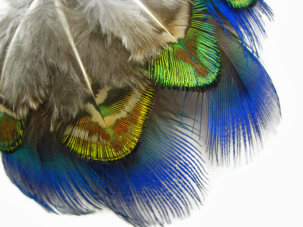 20 pieces - Green Mix Iridescent Blue Peacock Feathers for Wedding Bouquets & Boutonnieres