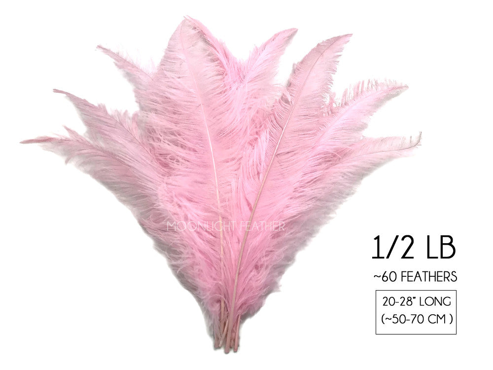 1/2 Lb - Light Pink Large Ostrich Spads Wholesale Feathers 20-28" (Bulk)