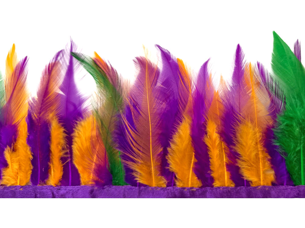 1 yard - Multicolor Mardi Gras Rooster Soft Hackle Feathers for Wedding Backdrops & Arches