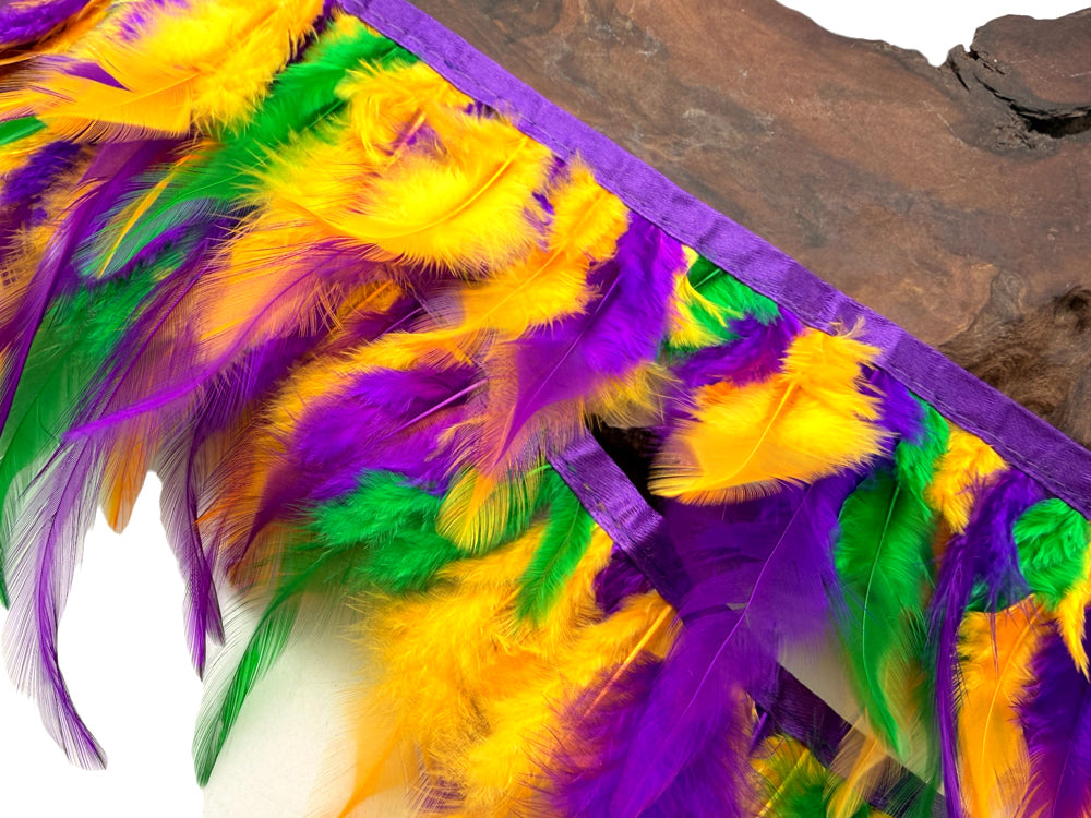 1 yard - Multicolor Mardi Gras Rooster Soft Hackle Feathers for Wedding Backdrops & Arches