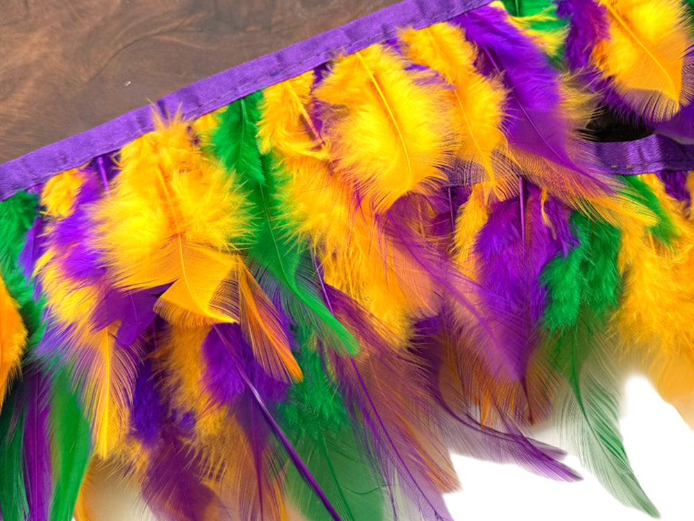 1 yard - Multicolor Mardi Gras Rooster Soft Hackle Feathers for Wedding Backdrops & Arches