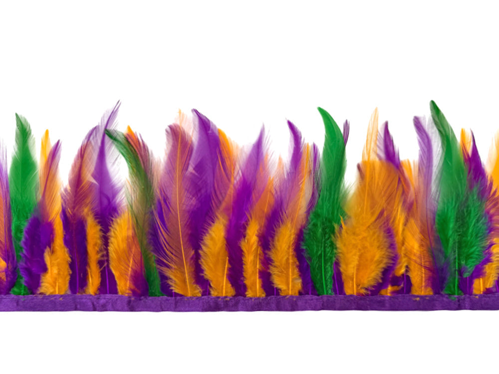 1 yard - Multicolor Mardi Gras Rooster Soft Hackle Feathers for Wedding Backdrops & Arches