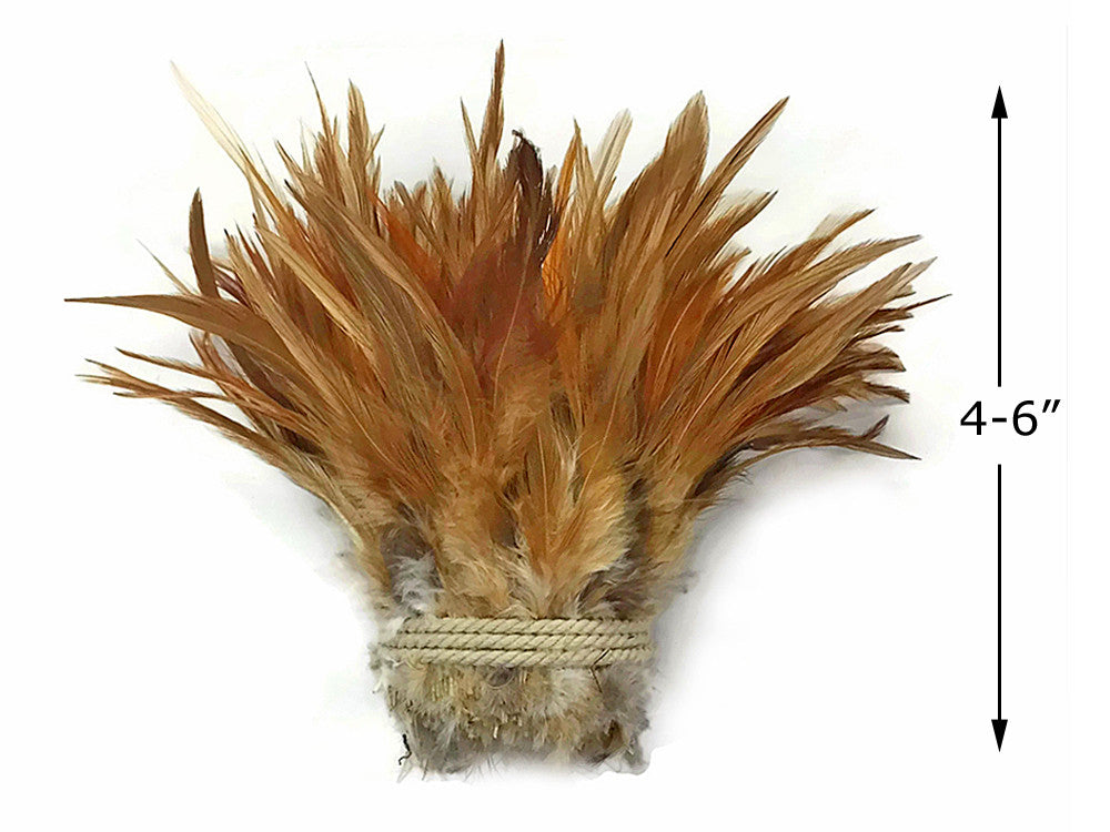 1 Yard - 4-6" Natural Red Strung Chinese Rooster Saddle Wholesale Feathers (Bulk)