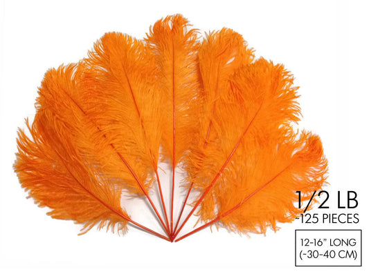 1/2 Lb - 12-16" Orange Ostrich Tail Wholesale Fancy Feathers (Bulk)
