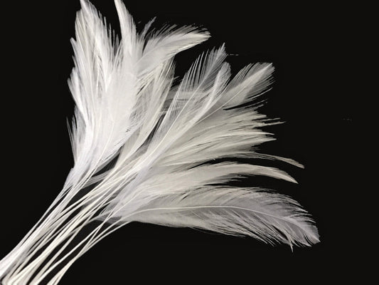 1 Dozen - White Stripped Rooster Neck Hackle Eyelash Feather