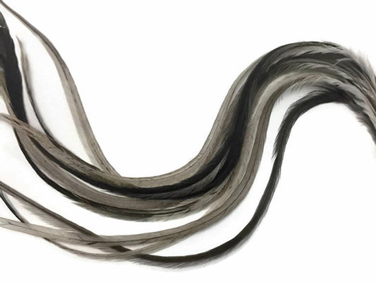 6 Pieces - XL Solid Gray Variant Thick Long Whiting Farm Rooster Saddle Hair Extension Feathers