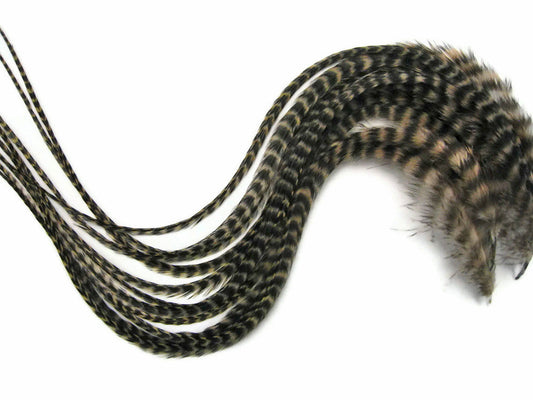 6 Pieces - XL Tan Thick Long Grizzly Whiting Farm Rooster Saddle Hair Extension Feathers